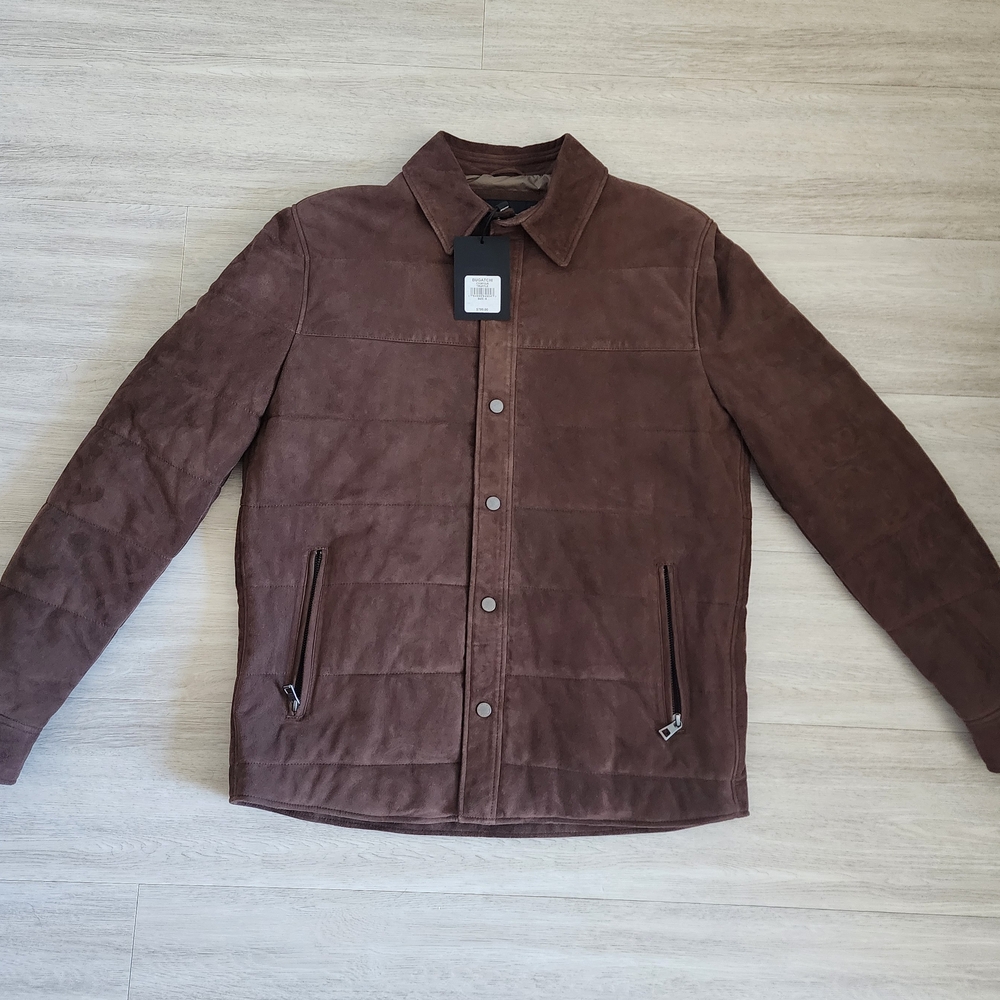 Bugatchi Men's Brown Quilted Goat Suede Jacket